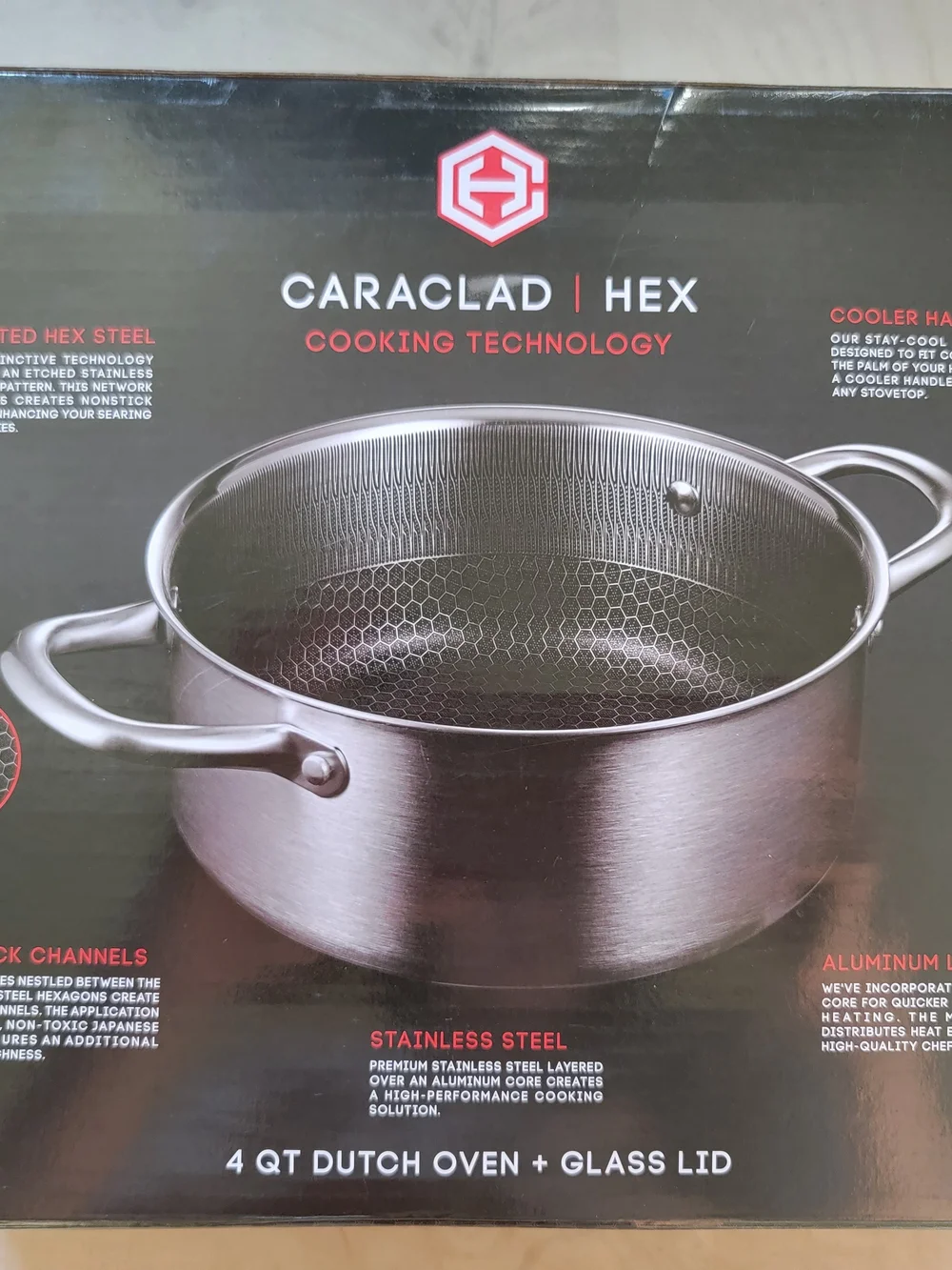 Stainless Steel 4 Qt Hex-Clad Dutch Oven with Glass Lid - Silver